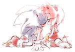  amy_rose anthro black_nose boots clothing duo eyes_closed female footwear gloves hair hanybe hedgehog kissing male male/female mammal pink_hair short_hair simple_background sonic_(series) sonic_the_hedgehog video_games 