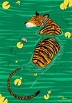  2013 ambient_fish ambiguous_gender black_markings black_stripes detailed_background feline feral fish fur lily_pad looking_back mammal marine markings orange_fur outside partially_submerged plant reimena solo stripes tiger water waterlily white_markings yellow_eyes 