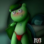  after_sex anthro bear bed bedroom bulge clothed clothing dark flippy_(happy_tree_friends) flippy_(htf) happy_tree_friends male mammal night open_shirt panties pinup polarcat_(artist) pose shaded solo thong underwear 