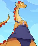  absurd_res alien anthro blitzdrachin chip_&#039;n_dale_rescue_rangers clothing disney dragon dtz_(cdrr) embarrassed hi_res long_neck low-angle_view scalie slightly_chubby solo swimsuit tall 