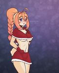  2017 absurd_res anthro blue_eyes blush breasts christmas clothing female fur gloves hair hi_res holidays kyna_(scorpdk) lagomorph looking_at_viewer mammal navel nipple_bulge open_mouth orange_hair outside rabbit scorpdk simple_background skirt solo under_boob winter 