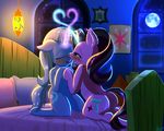  &lt;3 2017 bed bed_sheet bedding bedroom blue_hair blush butt cute cutie_mark dark dock duo equine eyebrows eyelashes eyes_closed female female/female feral feral_on_feral friendship_is_magic fur hair half-closed_eyes hand_holding hi_res hooves horn inside kneeling light love magic mammal moon multicolored_hair my_little_pony night nude open_mouth peregrine picture_frame pillow poster purple_eyes signature sky star starlight_glimmer_(mlp) starry_sky tongue tongue_out trixie_(mlp) two_tone_hair underhoof unicorn window 