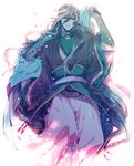  black_hair blue fingerless_gloves gloves hakama haori holding_cloth izumi-no-kami_kanesada japanese_clothes long_hair male_focus muku_(pixiv3207772) solo touken_ranbu very_long_hair 