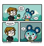  animal_crossing awkwardzombie bear black_eyes bluebear_(animal_crossing) brown_hair english_text female hair human katie_tiedrich mammal nintendo open_mouth text video_games 