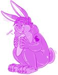  2017 4_toes 5_fingers animate_inanimate anthro carrot chewing claws digital_drawing_(artwork) digital_media_(artwork) feet food hair hornbuckle inflatable kenn_kyubi lagomorph living_inflatable long_ears male mammal nude object_in_mouth one_eye_closed rabbit rubber shiny simple_background smile solo sound_effects teeth text toe_claws toes vegetable white_background 
