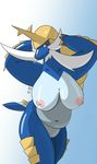  absurd_res anthro big_arms big_breasts big_legs big_nipples blue_body breasts facial_hair female hi_res horn invalid_tag mustache nintendo nipples overweight pok&eacute;mon pok&eacute;mon_(species) pussy red_eyes rhuanfps samurott simple_background slightly_chubby solo video_games 