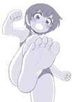  1girl angry barefoot blush feet original oyatsu_(mk2) short_hair soles swimsuit toes 