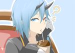  blue_eyes bodysuit commentary_request drinking_straw gloves heterochromia horns io_(pso2) jacket light_blue_hair looking_at_viewer orange_eyes phantasy_star phantasy_star_online_2 shiver_(siva-hl) short_hair solo 