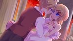  1girl adolescence_(vocaloid) aoi_choko_(aoichoco) bare_shoulders blonde_hair blue_eyes brother_and_sister camisole dress dusk dutch_angle eye_contact frilled_dress frills hair_ornament hairclip hand_on_another's_face hetero incest kagamine_len kagamine_rin looking_at_another pillar short_hair siblings sleeveless_blazer sleeveless_jacket twincest twins vocaloid 