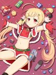  animal azur_lane bad_id bad_pixiv_id bangs belt belt_buckle bird black_legwear black_panties blonde_hair blush box buckle candy_wrapper capelet chestnut_mouth chick christmas commentary_request eldridge_(azur_lane) eyebrows_visible_through_hair facial_mark fur-trimmed_capelet fur-trimmed_gloves fur-trimmed_skirt fur_trim gift gift_box gift_wrapping gloves green_belt hair_ornament hairclip highleg highleg_panties highres kneehighs kyuujou_komachi long_hair outstretched_arms panties parted_lips red_capelet red_eyes red_gloves red_skirt skirt snowflakes solo spread_arms star star_hair_ornament torpedo twintails underwear very_long_hair 