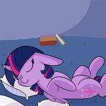  2017 animated book carpet cute cutie_mark ear_twitch equine eyelashes eyes_closed female feral friendship_is_magic hair horn inside leg_twitch lying mammal multicolored_hair my_little_pony nude on_back pillow sleeping smile solo tjpones twilight_sparkle_(mlp) twitching winged_unicorn wings 