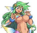  1girl blush bra breasts character_request dark_skin green_hair jewelry large_breasts mermaid oyatsu_(mk2) 
