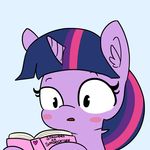  &lt;3 2017 animated blue_background blush book cute embarrassed english_text equine eyebrows eyelashes female feral friendship_is_magic frown fur hair hi_res holding_object horn inner_ear_fluff looking_at_viewer mammal multicolored_hair my_little_pony open_mouth reading simple_background solo sweat text tjpones twilight_sparkle_(mlp) unicorn 