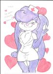  &lt;3 blush button_(disambiguation) clothing female fifi_la_fume fur mammal needle nurse nurse_uniform one_eye_closed postdisease purple_fur simple_background skirt skunk slightly_chubby tight_clothing tiny_toon_adventures traditional_media_(artwork) uniform voluptuous warner_brothers wide_hips wink 