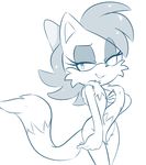  2018 anthro blush canine female fiona_the_fox fox fur hair hearlesssoul looking_at_viewer mammal mostly_nude scarf solo standing 
