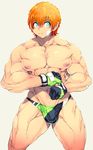  1guy aqua_eyes bulge gloves jin-jin muscle orange_hair solo thong 