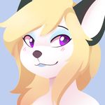  ambiguous_gender anthro arctic_fox bangs blonde_hair blush bust_portrait canine eyeshadow feve fox girly hair long_hair makeup mammal portrait purple_eyes serene_iceblossom smile 