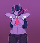  &lt;3 2016 anthro anthrofied areola breasts clothed clothing clothing_lift equine female flashing friendship_is_magic hair hi_res horn long_hair looking_at_viewer mammal multicolored_hair my_little_pony navel necktie nipples pants shirt shirt_lift solo somescrub standing twilight_sparkle_(mlp) unicorn wide_hips 