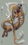  2012 alradeck digital_media_(artwork) dragon eastern_dragon green_eyes hair horn paws simple_background white_hair 
