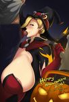  2boys alternate_costume areolae breasts erection fellatio female gigantic_breasts halloween handjob huge_breasts male mercy_(overwatch) multiple_boys oral overwatch penis text threesome waterproof-pigeon witch witch_hat 