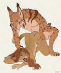  2018 all_fours ambiguous_penetration anthro ass_up breast_squish breasts butt butt_grab cat duo feline female from_behind_position fur green_eyes hand_on_butt looking_back lynx male male/female male_penetrating mammal open_mouth penetration raaz sex simple_background smile spots spotted_fur tan_fur white_background 