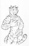  2016 4_fingers agent_(artist) anthro balls claws collar cum ear_tag feline hi_res male mammal markings masturbation nude open_mouth penis rubber shiny smile striped_tail stripes teeth text tiger traditional_media_(artwork) ulbrek 