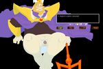  2018 absurd_res anthro asgore_dreemurr balls beard black_background blonde_hair blush boss_monster cape caprine chastity chastity_cage clothed clothing crown daire301 digital_drawing_(artwork) digital_media_(artwork) english_text facial_hair fur goat hair hi_res horn long_ears male mammal penis royalty simple_background solo text undertale underwear video_games white_fur 
