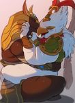  anubian_jackal avian azir_(lol) blush bottomless canine clothed clothing cute duo jackal kissing korosuke league_of_legends male male/male mammal nasus_(lol) riot_games romantic simple_background straddling thick_thighs video_games 