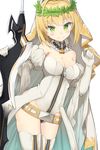  aestus_estus ahoge applepie_(12711019) bangs bare_shoulders belt beltskirt blonde_hair blush breasts bridal_veil chain cleavage cowboy_shot detached_collar elbow_gloves eyebrows_visible_through_hair eyelashes fate/extra fate/extra_ccc fate_(series) full-length_zipper gloves green_eyes hair_intakes head_wreath highres holding holding_sword holding_weapon leotard lock looking_at_viewer medium_breasts nero_claudius_(bride)_(fate) nero_claudius_(fate)_(all) padlock short_hair solo standing strapless strapless_leotard sword thighhighs veil waist_cape weapon white_gloves white_legwear white_leotard white_sleeves wreath zipper zipper_pull_tab 