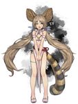  :o animal_ears arm_strap bangs bare_legs bare_shoulders black_ribbon blue_eyes blue_ribbon breasts bright_pupils brown_hair cleavage cleavage_cutout commission eyebrows_visible_through_hair full_body gradient gradient_background hair_ribbon legs_apart long_hair looking_at_viewer low_twintails navel no_socks open_mouth original own_hands_together panties parted_bangs red_rope ribbon ribbon_trim romana rope shoes side-tie_panties small_breasts solo standing star stomach tail thigh_strap twintails underwear v_arms very_long_hair white_footwear 