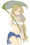 adapted_costume arc_the_lad arc_the_lad_ii blonde_hair braid breasts brown_eyes cleavage commentary_request large_breasts leaf_umbrella lieza long_hair looking_at_viewer sarong single_braid smile solo surume_(surume_8738) swimsuit very_long_hair 