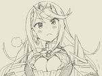  :&lt; anbe_masahiro blush breasts cleavage commentary hikari_(xenoblade_2) large_breasts long_hair monochrome sketch solo tegaki_draw_and_tweet v-shaped_eyebrows xenoblade_(series) xenoblade_2 