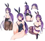  :d ;d animal_ears ass bangs bare_legs bare_shoulders bikini black_bikini black_footwear black_leotard blush bow breasts brown_legwear bunny_ears bunny_tail bunnysuit chibi cleavage commentary cropped_legs detached_collar elbow_gloves eyebrows_visible_through_hair frilled_bikini frills gloves green_eyes grin hair_ornament hair_scrunchie high_heels highres knees_together_feet_apart kurokawa_makoto large_breasts leaning_forward leg_garter leotard long_hair looking_at_viewer looking_back love_live! love_live!_school_idol_project low_twintails one_eye_closed open_mouth pantyhose parted_bangs pink_scrunchie purple_bow purple_hair purple_neckwear scrunchie shiny shiny_skin sideboob simple_background sitting smile solid_oval_eyes strapless strapless_leotard swimsuit tail teeth thighhighs thighs toujou_nozomi twintails wariza white_background white_gloves 