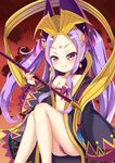  :q absurdres bangs bare_shoulders blush bow breasts chinese_clothes closed_mouth collarbone commentary earrings fate/grand_order fate_(series) hanfu headdress highres jewelry ju_(a793391187) long_hair long_sleeves necklace off_shoulder panties parted_bangs purple_bow purple_eyes purple_hair purple_panties purple_ribbon revealing_clothes ribbon ribbon_bra sidelocks sitting sleeves_past_fingers sleeves_past_wrists small_breasts smile solo tongue tongue_out twintails underwear v-shaped_eyebrows very_long_hair wide_sleeves wu_zetian_(fate/grand_order) 