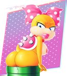  2018 blue_eyes bow bracelet breasts butt female hi_res jewelry koopa koopaling lipstick looking_back makeup mario_bros necklace nintendo nipples pipe scalie shell short_stack signature sirredbenjamin solo video_games wendy_o_koopa 