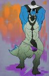  anthro avian balls bird blue_jay canine clothing corvid flaccid humanoid_penis hybrid jockstrap kazushi looking_at_viewer male mammal muscular muscular_male penis pubes solo standing underwear vein 