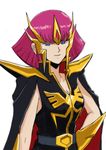  blue_eyes breasts cape cleavage commentary_request gacha-m gundam gundam_zz haman_karn medium_breasts purple_hair short_hair solo zeta_gundam 