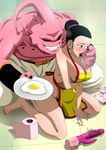  1boy 1girl artist_request barefoot black_hair breasts chi-chi_(dragon_ball) demon dragon_ball fangs food heavy_breathing hetero large_breasts looking_at_viewer majin_buu mature moaning muscle nude pussy pussy_juice sex_toy smile sweat 