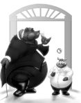  2009 album_cover anthro ball bear boar cane claws clothed clothing cover digital_drawing_(artwork) digital_media_(artwork) doorframe duo eyes_closed fleetwood_mac fleetwood_mac_(1975_album) greyscale looking_up male mammal monochrome obese overweight pachyman porcine simple_background size_difference standing white_background 