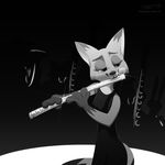  2017 anthro canine cheek_tuft clothed clothing dipstick_ears dipstick_tail disney dress fan_character fanartiguess female flute fox gloves_(marking) greyscale group holding_object lens_flare mammal markings monochrome multicolored_tail musical_instrument playing_music signature solo_focus standing tuft url zootopia 