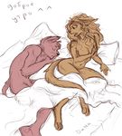  bed breasts cat danawolfin feline female fur male mammal pillow russian_text sleeping surprise text 