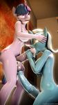  3d_(artwork) animal_genitalia animal_penis anthro balls big_balls big_penis breasts dickgirl dickgirl/dickgirl digital_media_(artwork) doctorpurple2000 duo equine equine_penis erection fellatio friendship_is_magic hand_on_head horn intersex intersex/intersex kneeling mammal my_little_pony nude open_mouth oral penis sex standing trixie_(mlp) twilight_sparkle_(mlp) unicorn vein 