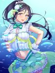  blue_hair blush dress long_hair love_live!_sunshine!! matsuura_kanan ponytail smile underwater violet_eyes 