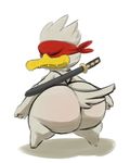  2018 avian big_butt bird breasts butt chicken chicken_(nuclear_throne) cleavage clothed clothing female huge_butt invalid_tag maddeku melee_weapon nuclear_throne overweight rattie smile solo sword thick_thighs video_games weapon wide_hips 
