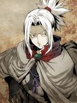  cloak frown gloves japanese_clothes kajiri_kamui_kagura kyougetsu_keishirou male_focus red_eyes solo tenkuu_sphere white_hair 