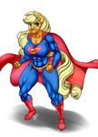  2018 abs anthro anthrofied applejack_(mlp) blonde_hair breasts cape clothed clothing costume digital_media_(artwork) earth_pony equine eyelashes female freckles friendship_is_magic green_eyes hair horse long_hair looking_at_viewer mammal muscular muscular_female my_little_pony nipple_bulge pia-sama pony simple_background solo superman white_background 