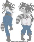  anthro big_bulge breasts bulge clothed clothing dakimakura_design drmellbourne hand_on_butt herm intersex looking_at_viewer mammal nipples overalls pants_down partially_clothed procyonid pussy raccoon smile solo underwear 