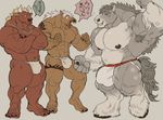  2017 5_fingers anthro biceps blonde_hair bovine brown_fur bulge butt cattle clothed clothing equine flexing front_vies fundoshi fur grey_background grey_eyes grey_fur group hair hooves horse japanese_clothing japanese_text jewelry jockstrap looking_at_another male mammal marototori muscular muscular_male navel necklace nipples open_mouth pecs red_fur simple_background smile speech_bubble standing tattoo text topless translation_request underwear white_hair yellow_eyes 