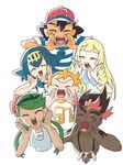  3boys 3girls ^_^ kaki_(pokemon) lillie_(pokemon) mamane_(pokemon) mao_(pokemon) multiple_boys multiple_girls pokemon pokemon_sm_(anime) satoshi_(pokemon) simple_background suiren_(pokemon) white_background 