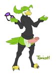  anthro avian avian_(starbound) bottomless clothed clothing digitigrade erection halbean hi_res leg_warmers legwear male penis simple_background solo starbound toxicotl turtleneck video_games 